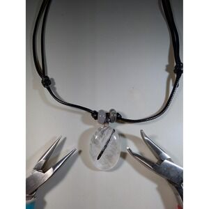 Rutilated Quartz Pendant Necklace Adjustable‎ Black Cord Boho Crystal Jewelry